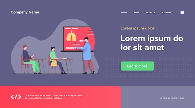 無料ベクター 聴衆に臓器のインフォグラフィックを提示する医学教授。教室で講義を聞いている大学生。学校、クラス、レッスン、勉強、教育の概念のベクトル図