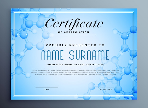 Medical science certificate with molecular structure