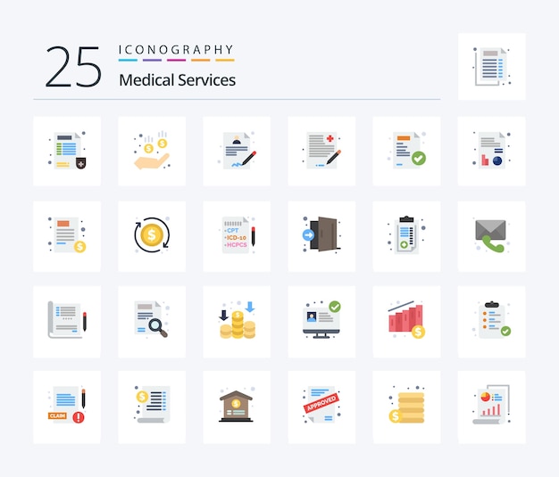 Free vector medical services 25 flat color icon pack including medical medical paper report medical healthcare