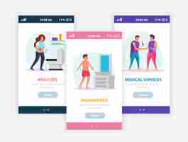 Free vector medical services flat composition with mobile app on smartphone screens representing healthcare functions in medical diagnostic center