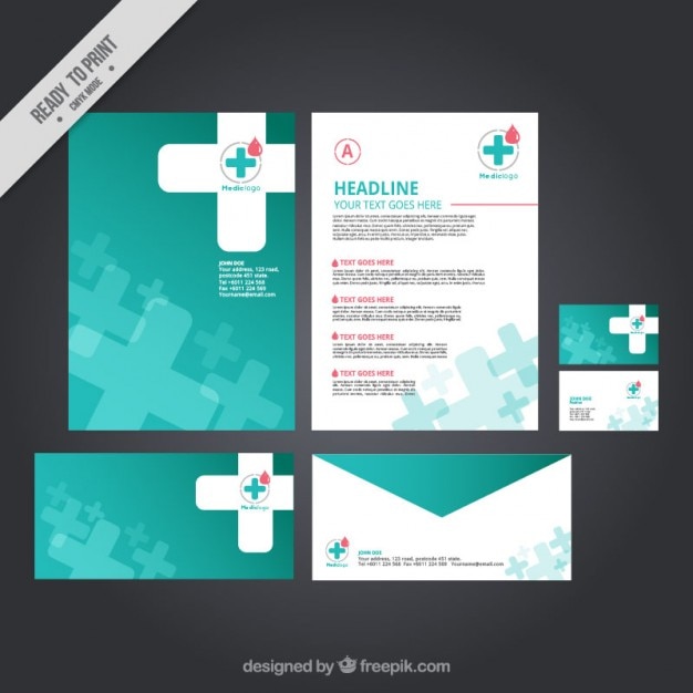 Free vector medical stationery with a white cross