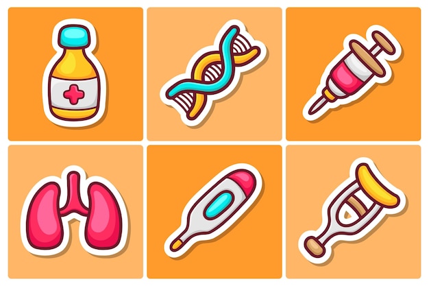 Icone di adesivo medico doodle vettore di colorazione