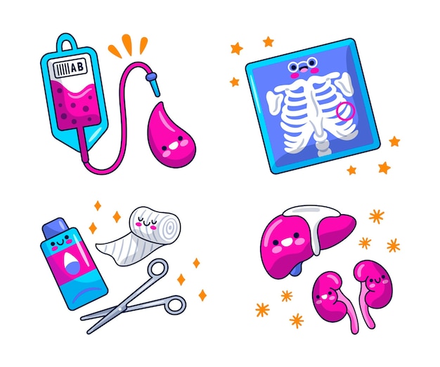 Free vector medical stickers illustration design set