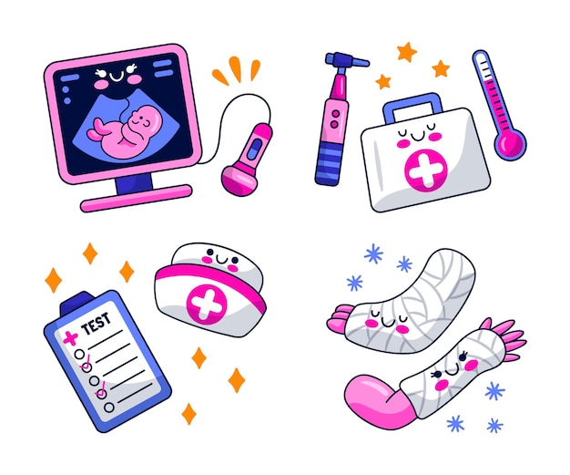 Free vector medical stickers illustration design set