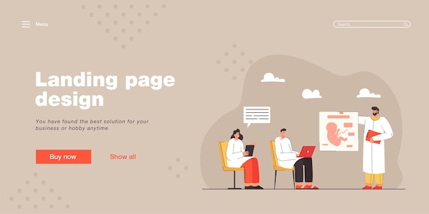 Medical students at lecture landing page template