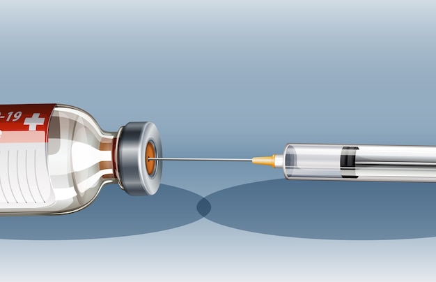 Бесплатное векторное изображение Медицинский шприц с иглой для covid-19 или коронавируса плакат или баннер