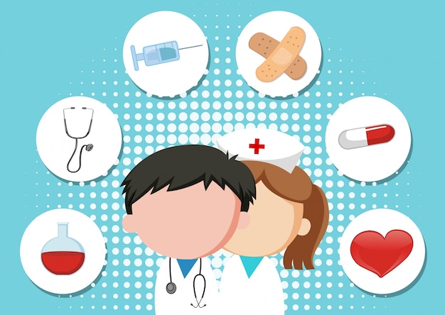 Free vector medical theme background with doctor and equipments