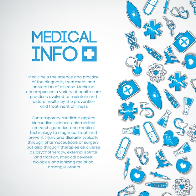 Medical treatment template with text and blue paper icons on light