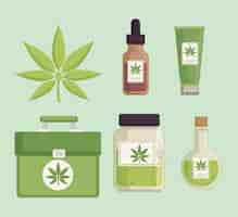 Vettore gratuito sei icone di cannabis medicinale