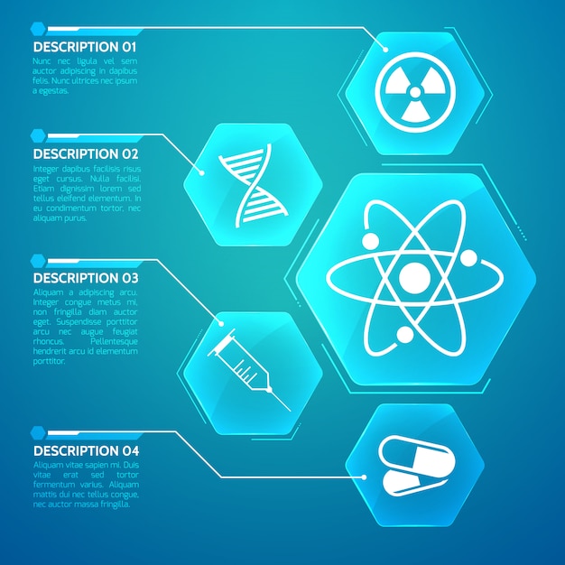 무료 벡터 유전 코드와 과학 기호 평면 그림 의학 블루 포스터