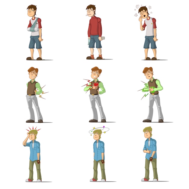 Free vector medicine disease man flat characters set