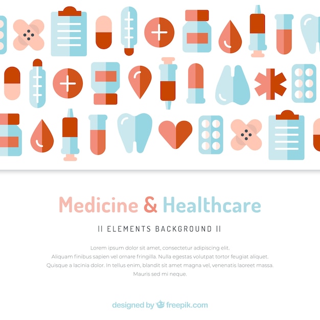 Free vector medicine elements background in flat style