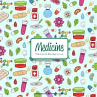 Free vector medicine elements background in hand drawn style