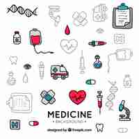 Free vector medicine elements background in hand drawn style