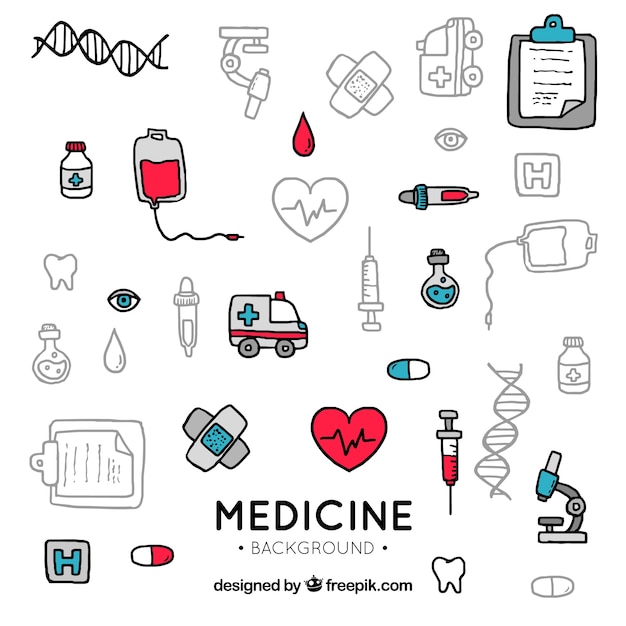 Medicine elements background in hand drawn style