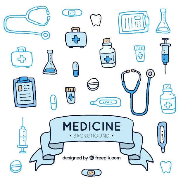 Бесплатное векторное изображение Фон элементы медицины в ручном стиле