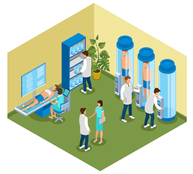 무료 벡터 병실을 볼 수있는 미래의 아이소 메트릭 구성의 의학