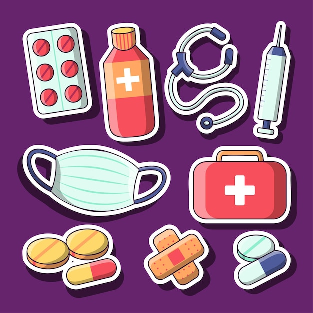 Free vector medicine pharmacy set with isolated medical products pharmaceutical drugs and pills vector illustration