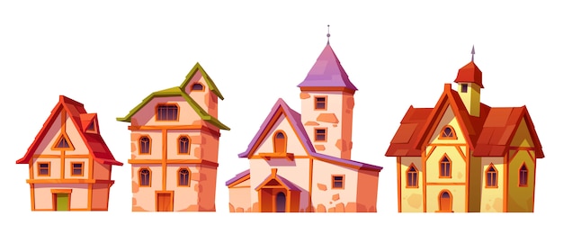 Free vector medieval buildings, house town architecture set