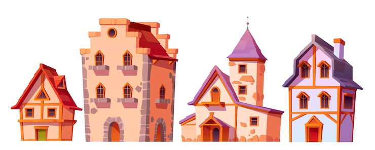 Free Vector medieval buildings, house town architecture set