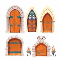 Free vector medieval castle, dungeon door cartoon vector set