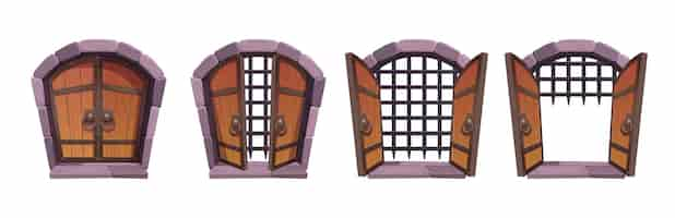 Free vector medieval castle gates old wooden doors