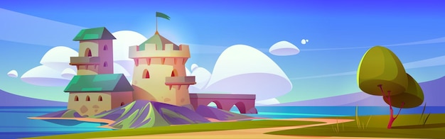 Free vector medieval castle on lake