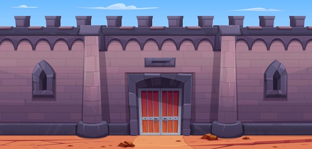 Free vector medieval castle wall with gate vector background