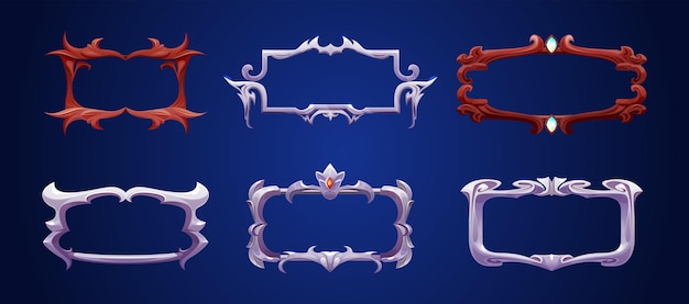 Free vector medieval game rank frames set