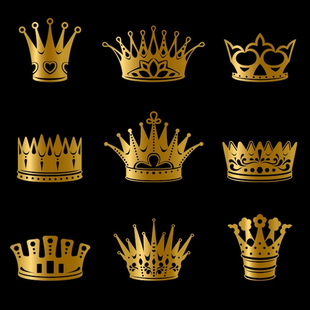 Medieval gold royal crowns collection