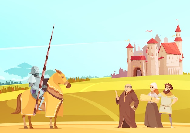 Free vector medieval life scene cartoon