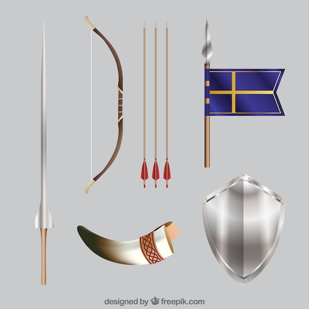 Medieval set of realistic elements