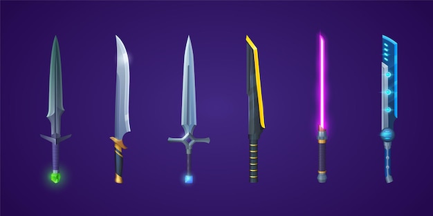 Free vector medieval swords and futuristic laser weapons