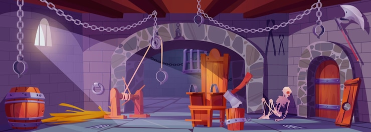 मुफ़्त वेक्टर medieval torture cell cartoon illustration