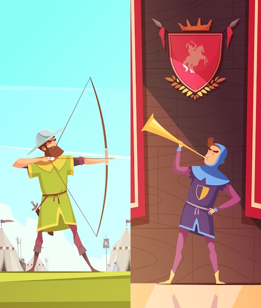 Medieval Vertical Cartoon Banners Set