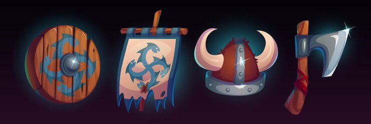 Free Vector medieval viking game icon with shield and weapon