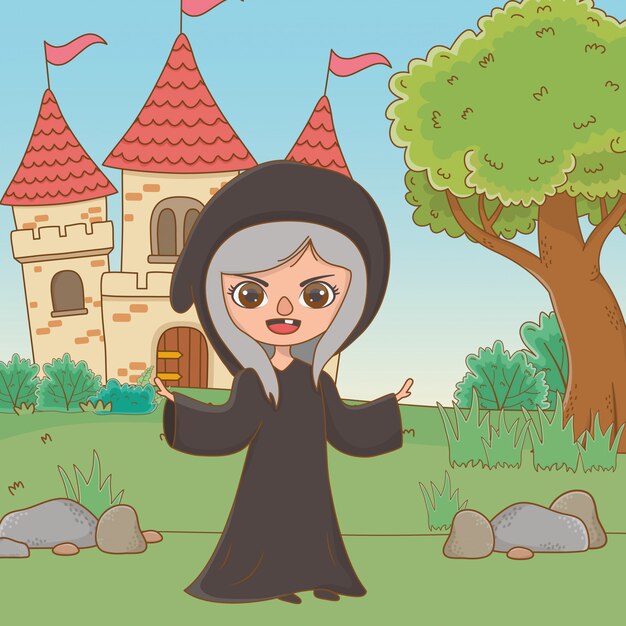 Medieval witch cartoon of fairytale  