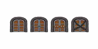 Free vector medieval wooden doors closed gates for game