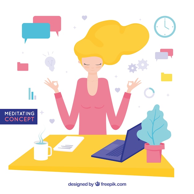 Free vector meditating concept with businesswoman