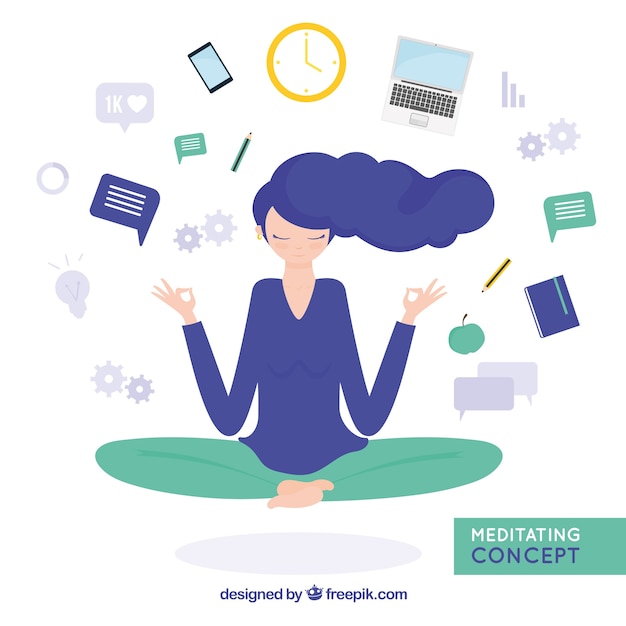 Free vector meditating concept with businesswoman