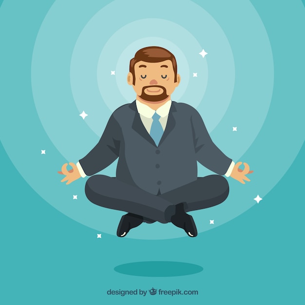 Концепция медитации с плоским бизнесменом