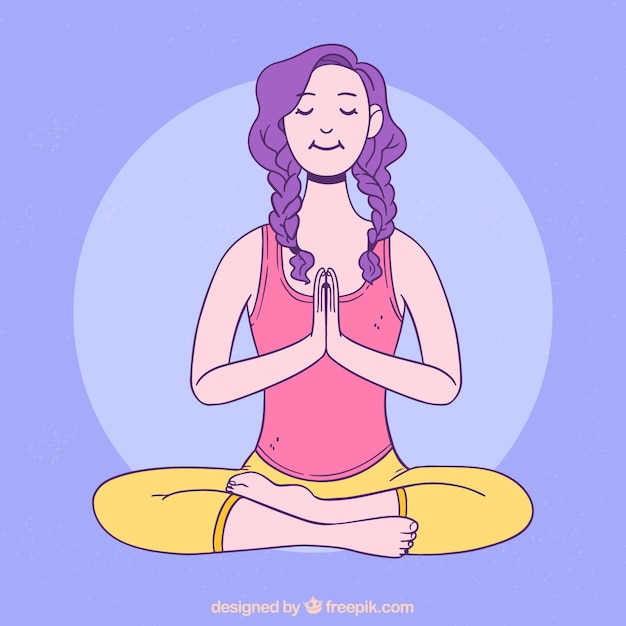 Meditating concept with hand drawn woman