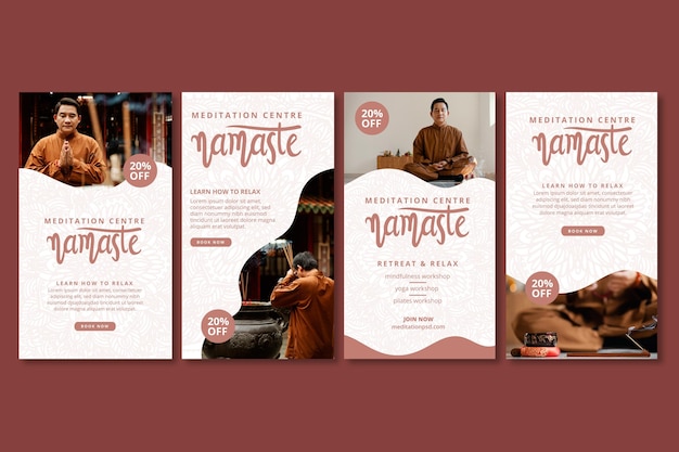 Бесплатное векторное изображение Истории инстаграмм о медитации и осознанности