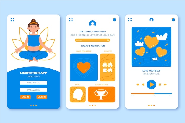 Meditation app interface concept