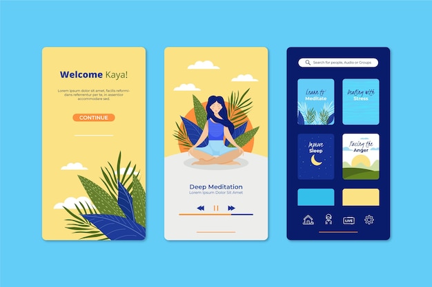 Free vector meditation app interface concept