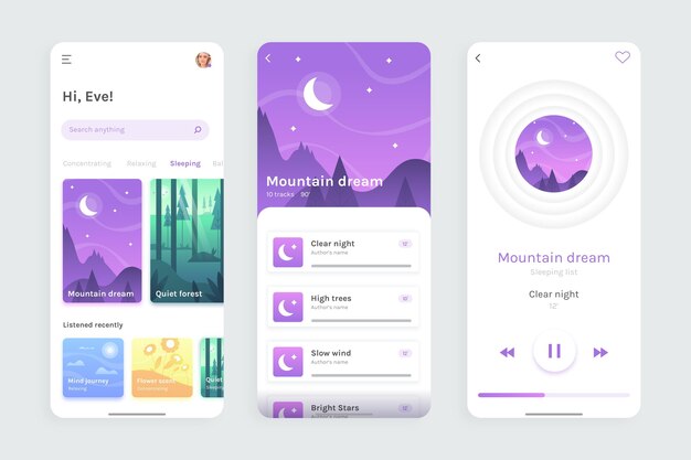 Free vector meditation app interface concept