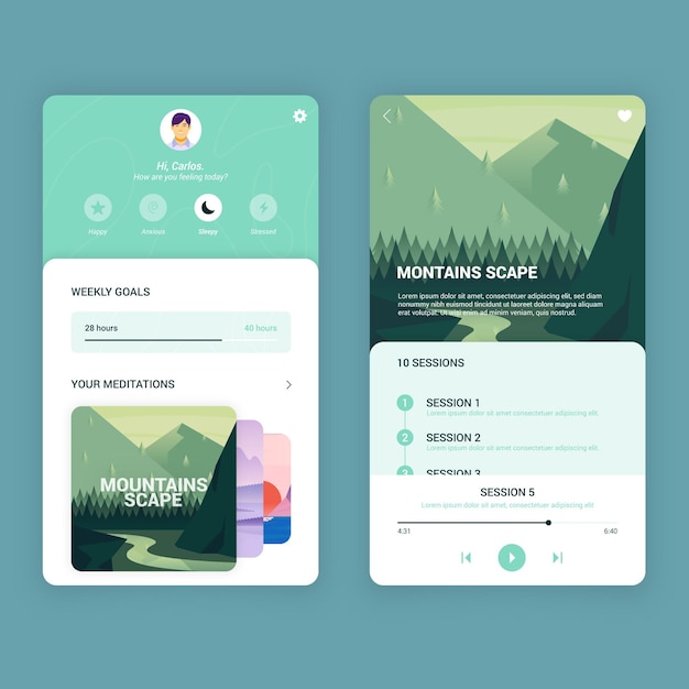 Free vector meditation app interface concept