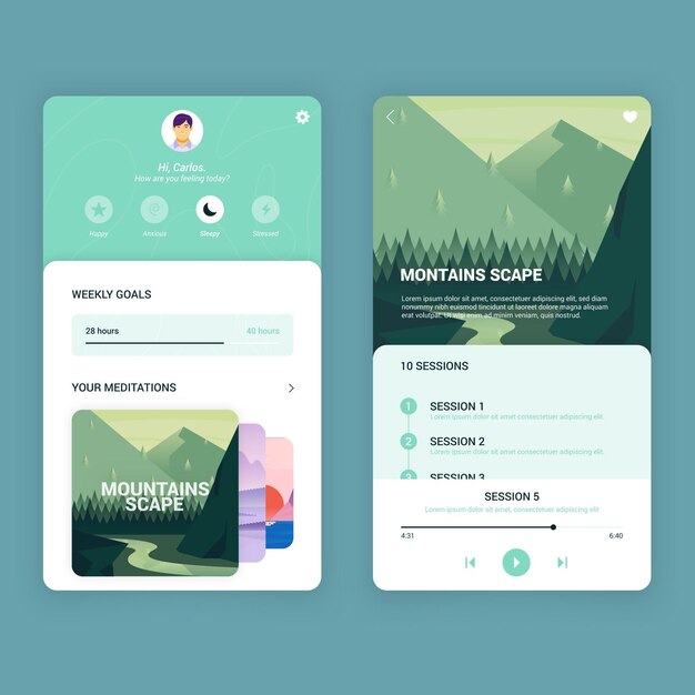 Meditation app interface concept