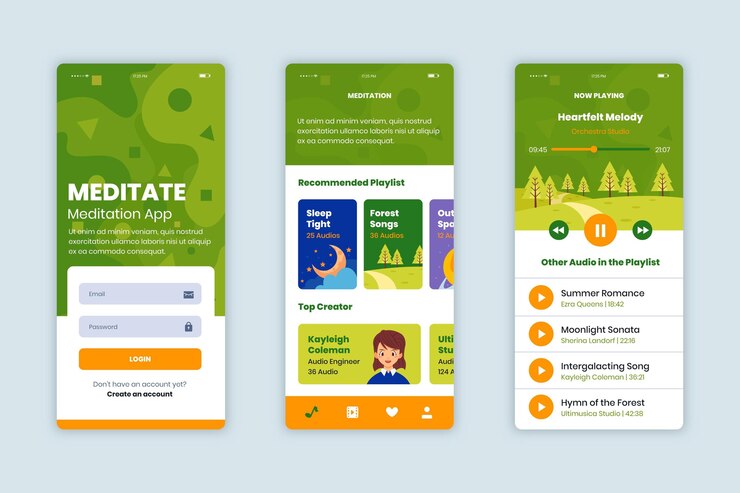 Free Vector meditation app screens collection