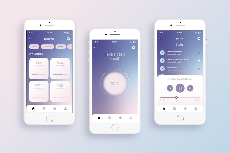 Free Vector meditation app screens